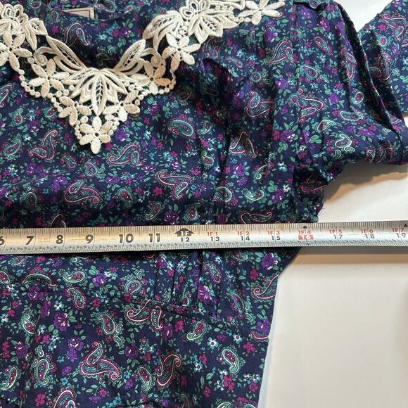 Karin Stevens Country Floral Midi Dress 8 Lace Collar Prairie Cottagecore Flaw - Picture 9 of 9